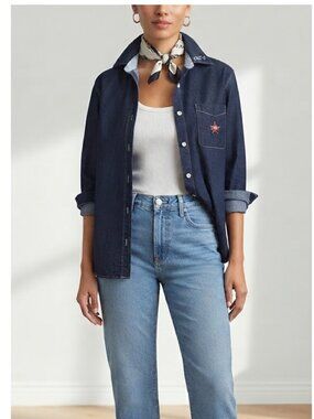 TOMMY HILFIGER Blue Denim Cotton Shirt Jean Jacket L-Sleeve Collar Button Down
